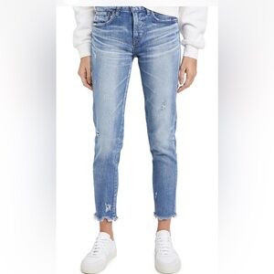 Moussy Diana jeans medium blue lightly distressed. Japanese designer denim sz 28